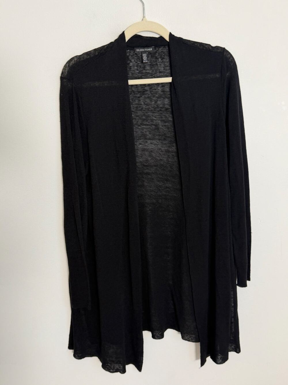 Eileen Fisher Black Linen Blend Open Front long cardgian size XL